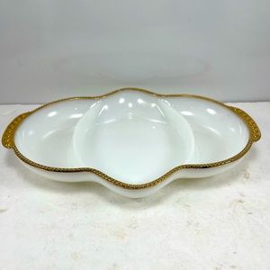 Fire King Vintage Oven Ware Gold Trimed 3 Section Oval Relish / Pickle Tray